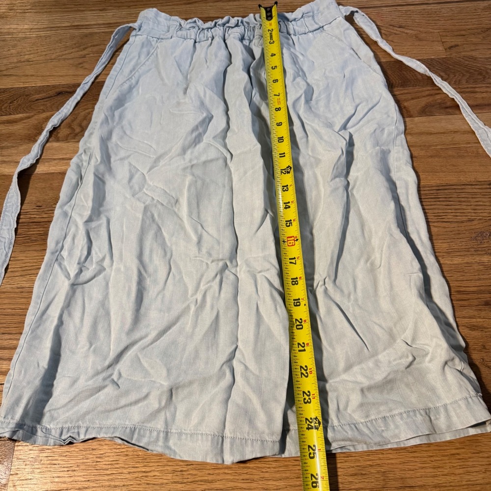 Light Blue Midi Skirt with Tie Waist - Picture 6 of 7